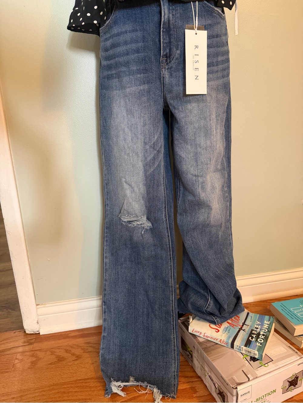 RISEN Distressed Wide-Leg Jeans — Faded Blue